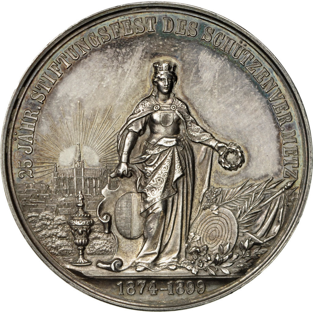 France, Medal, Fédération de Tir , Metz 11 / 18 Juin, 1899, MS(60-62), Silver