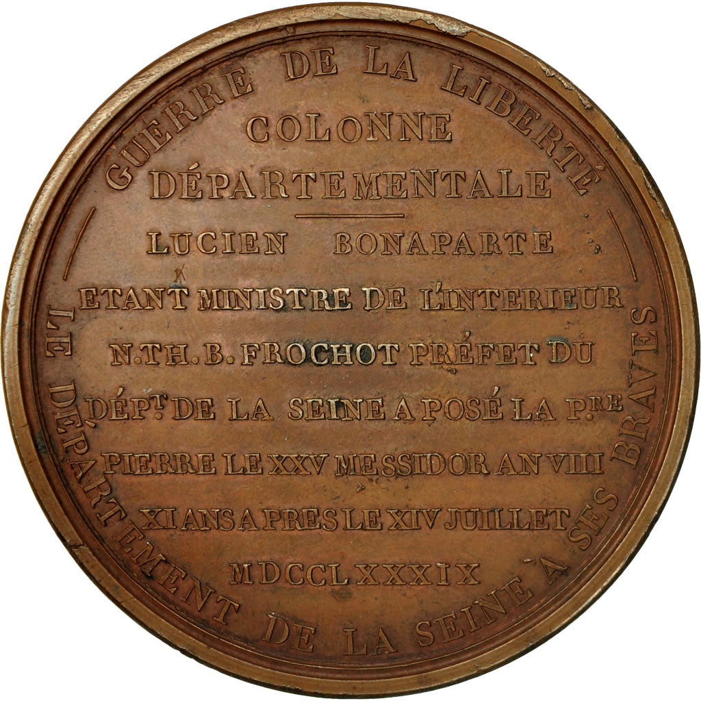Francia, Medal, Colonne Départementale de la Seine , An VIII, 1800, Gatteaux