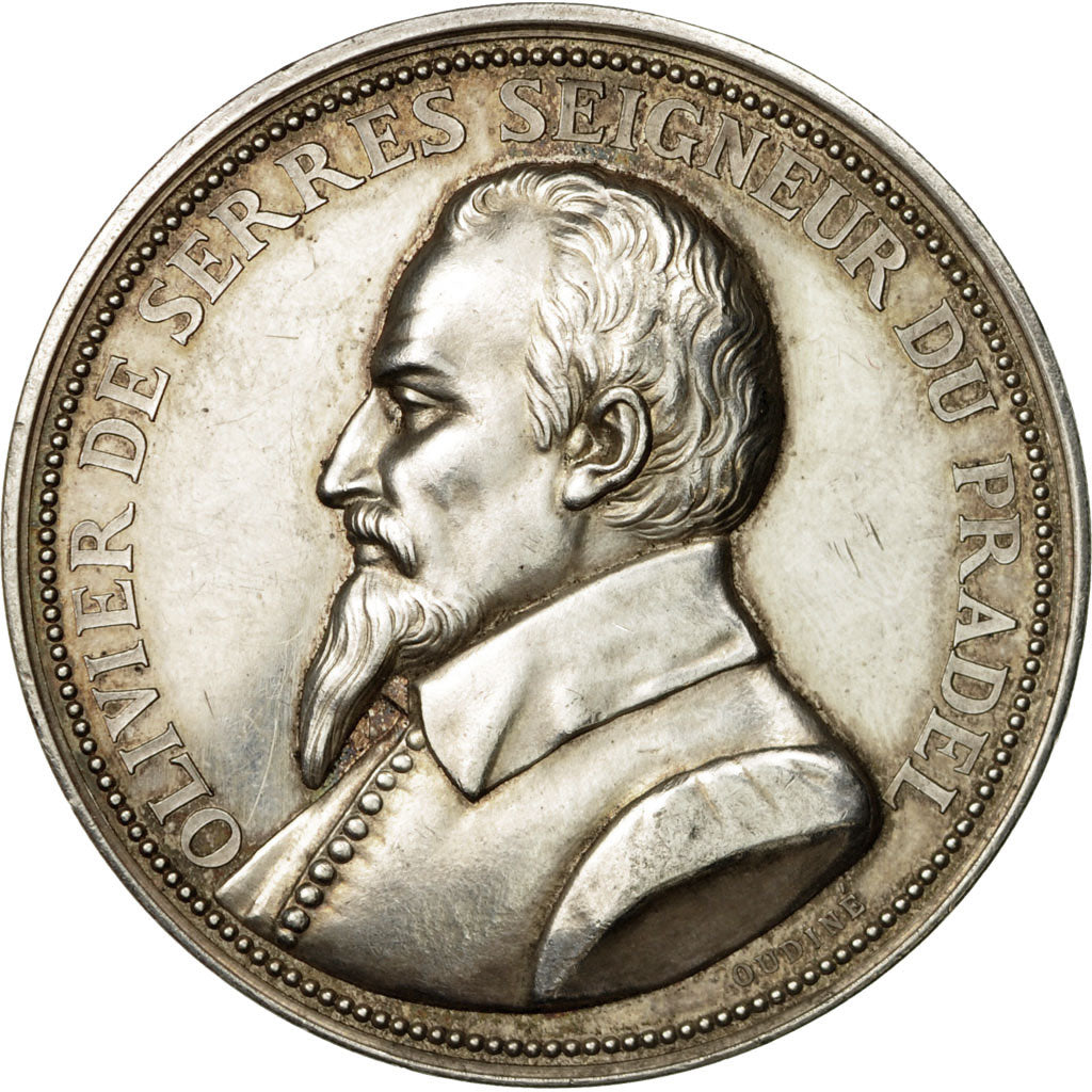France, Medal, Olivier de Serres Seigneur du Pradel , Reims, 1873, Oudiné, SUP