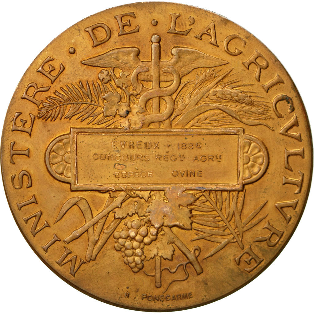 France, Medal, Ministère de l'Agriculture, 1886, Ponscarme, VF(30-35), Bronze