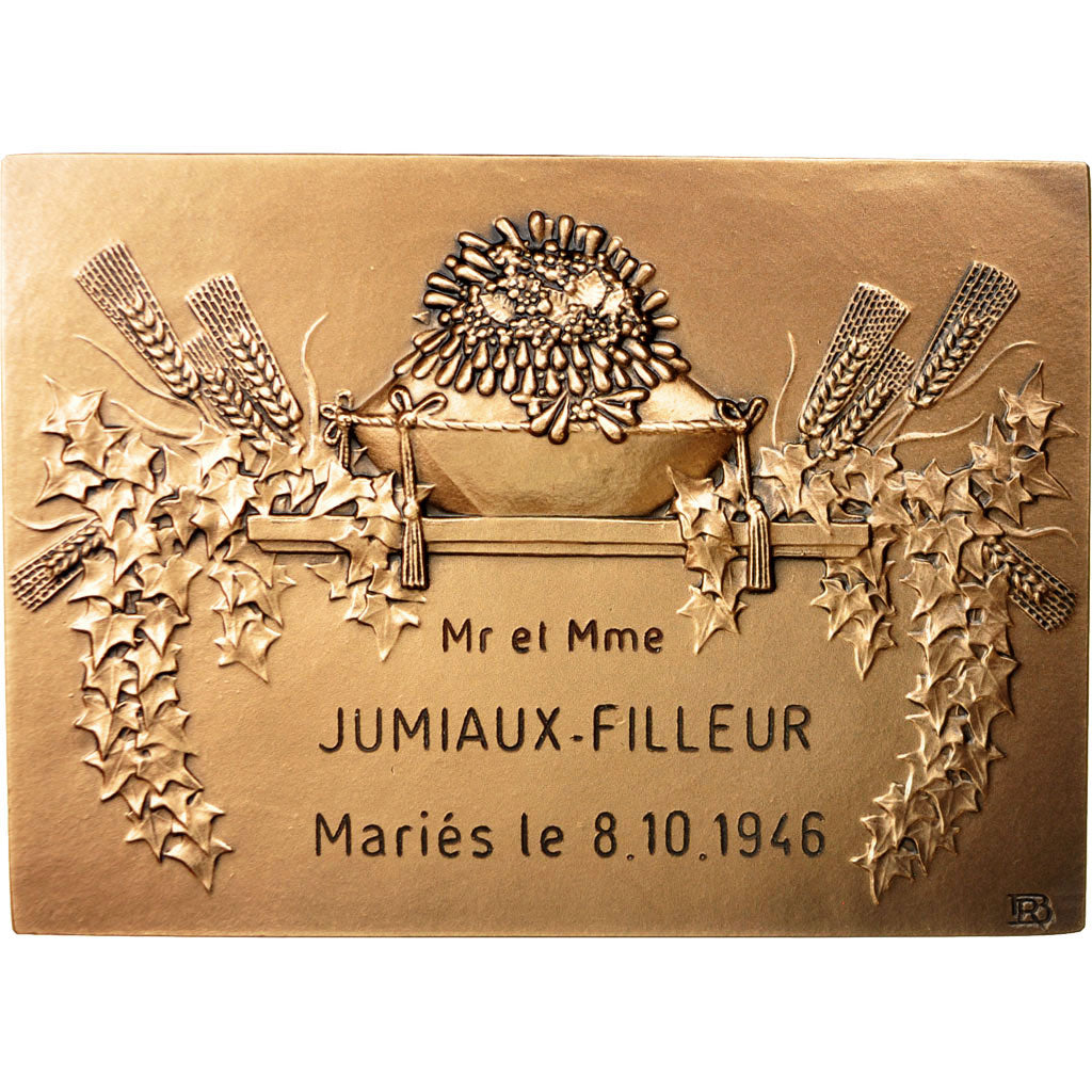 France, Medal, Noces , Mariage, 1946, Baudichon, MS(64), Bronze