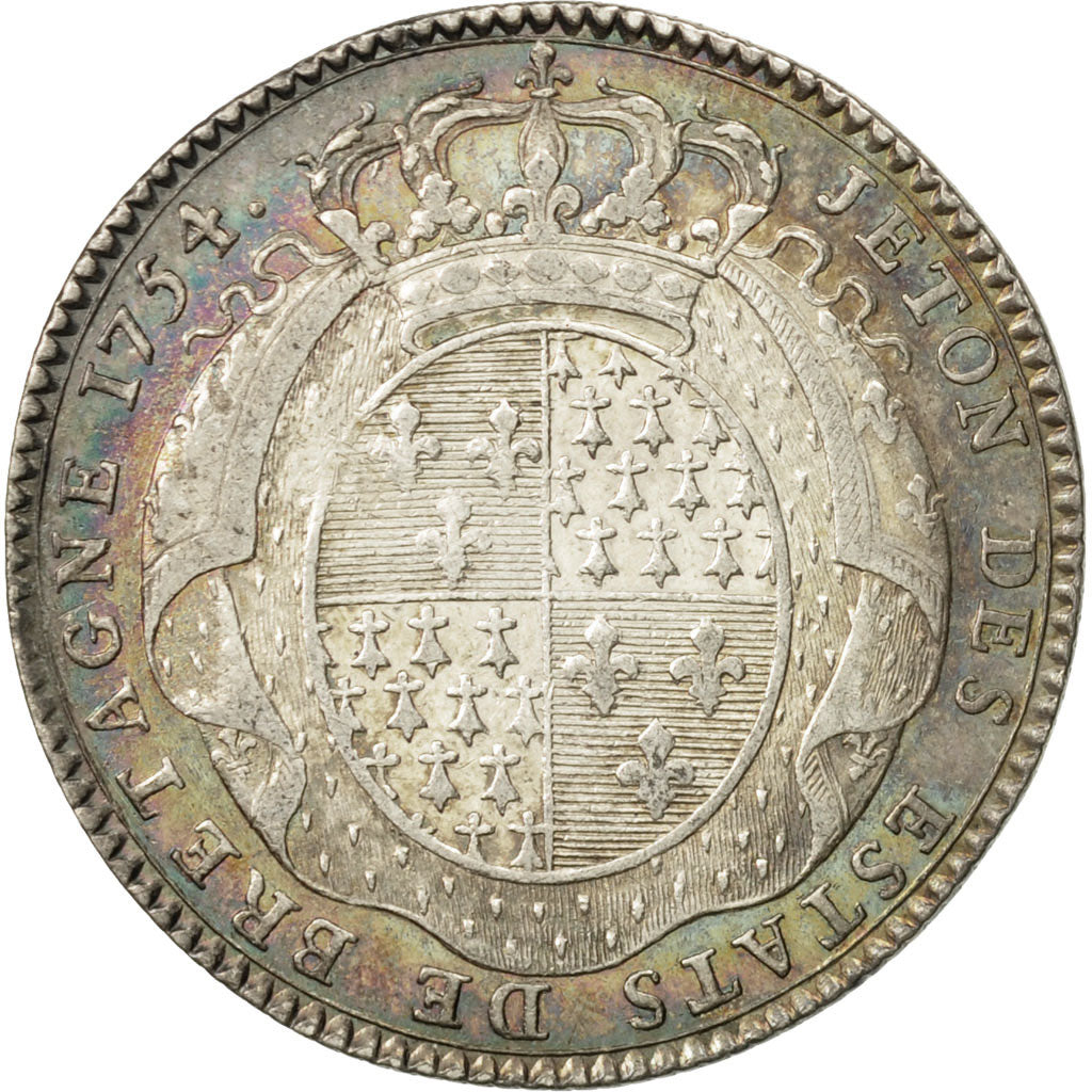 Francia, Token, États de Bretagne, Rennes, 1754, BB+, Argento, Feuardent:8764
