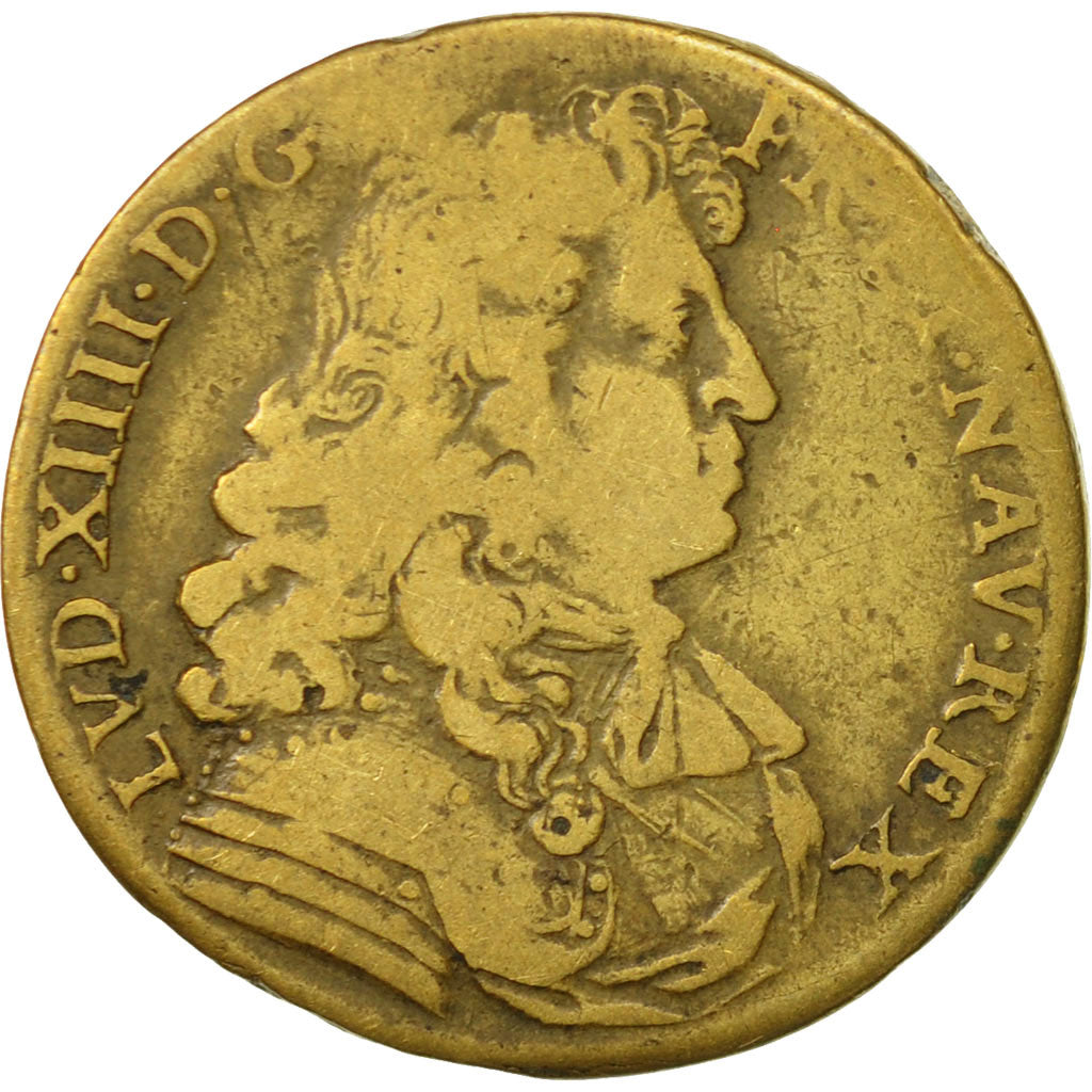France, Jeton, Buste du Parlement à la Cravate, Louis XIV, 1671, TB+, Laiton