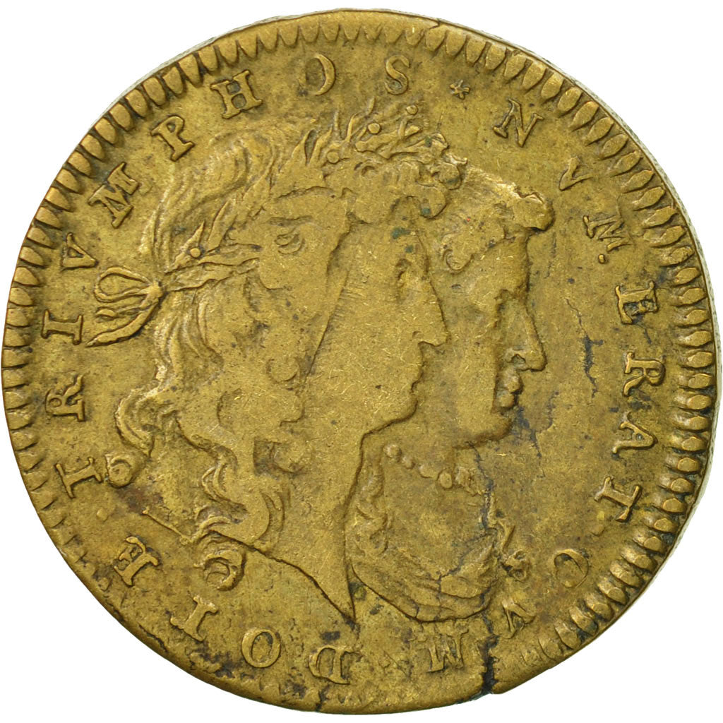 France, Jeton, Marie Thérèse d'Autriche , Mariage du Roi, 1671, TB, Laiton