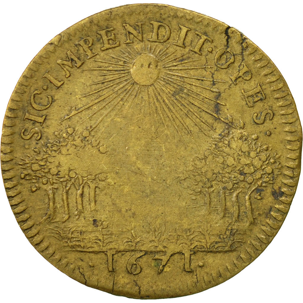 France, Jeton, Marie Thérèse d'Autriche , Mariage du Roi, 1671, TB, Laiton