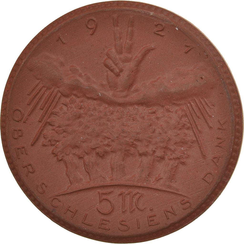 Germany, Medal, 5 Mark, Oberschlesiens Dank, 1921, MS(60-62), Porcelain