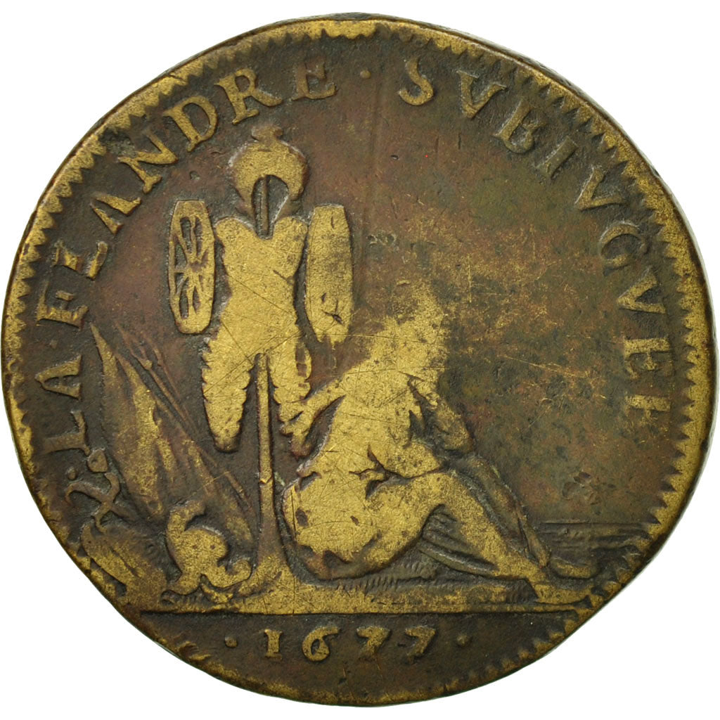 Francia, Token, La Flandre Subjuguée, 1677, MB, Ottone, Feuardent:14016 var.