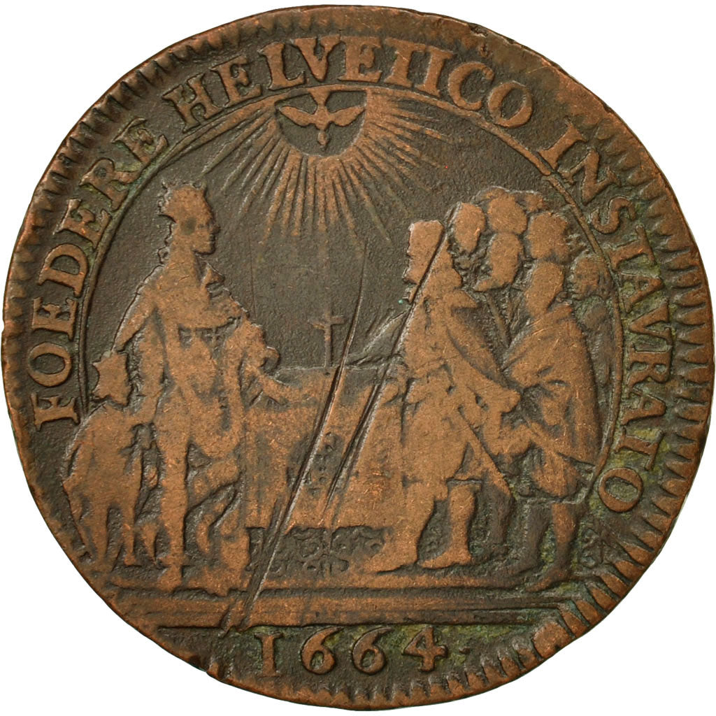 Frankrijk, Token, Confédération Helvétique, Louis XIV, 1664, FR+, Cuivre