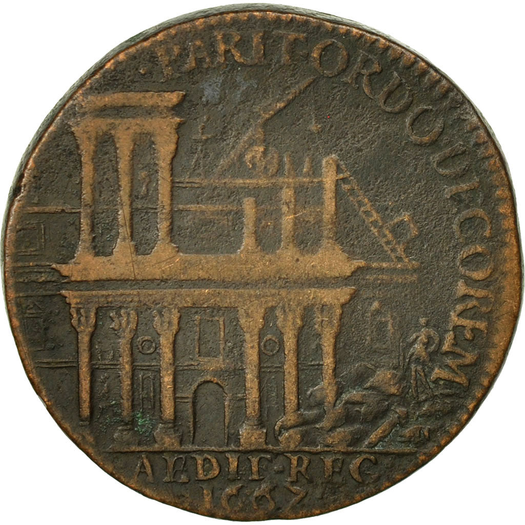 France, Token, Démolition de la Première Colonnade du Louvre, Louis XIV, 1667