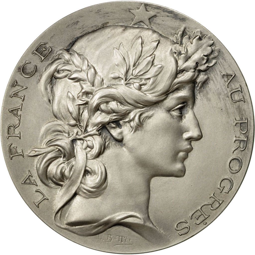 France, Medal, Marianne, France au Progrès, Bottée, MS(64), Silvered bronze