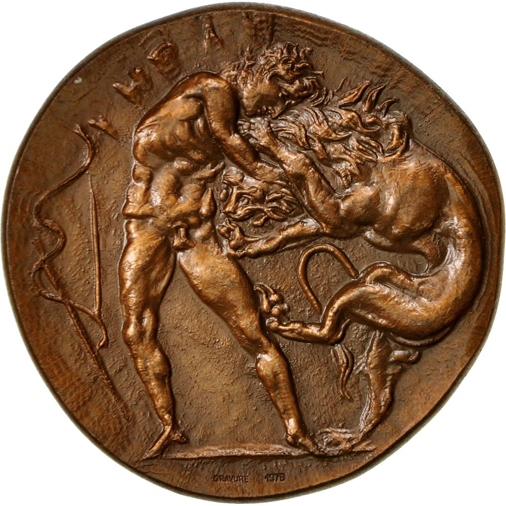 France, Medal, Reproduction Grecque, Combat lion, 1978, MS(64), Bronze
