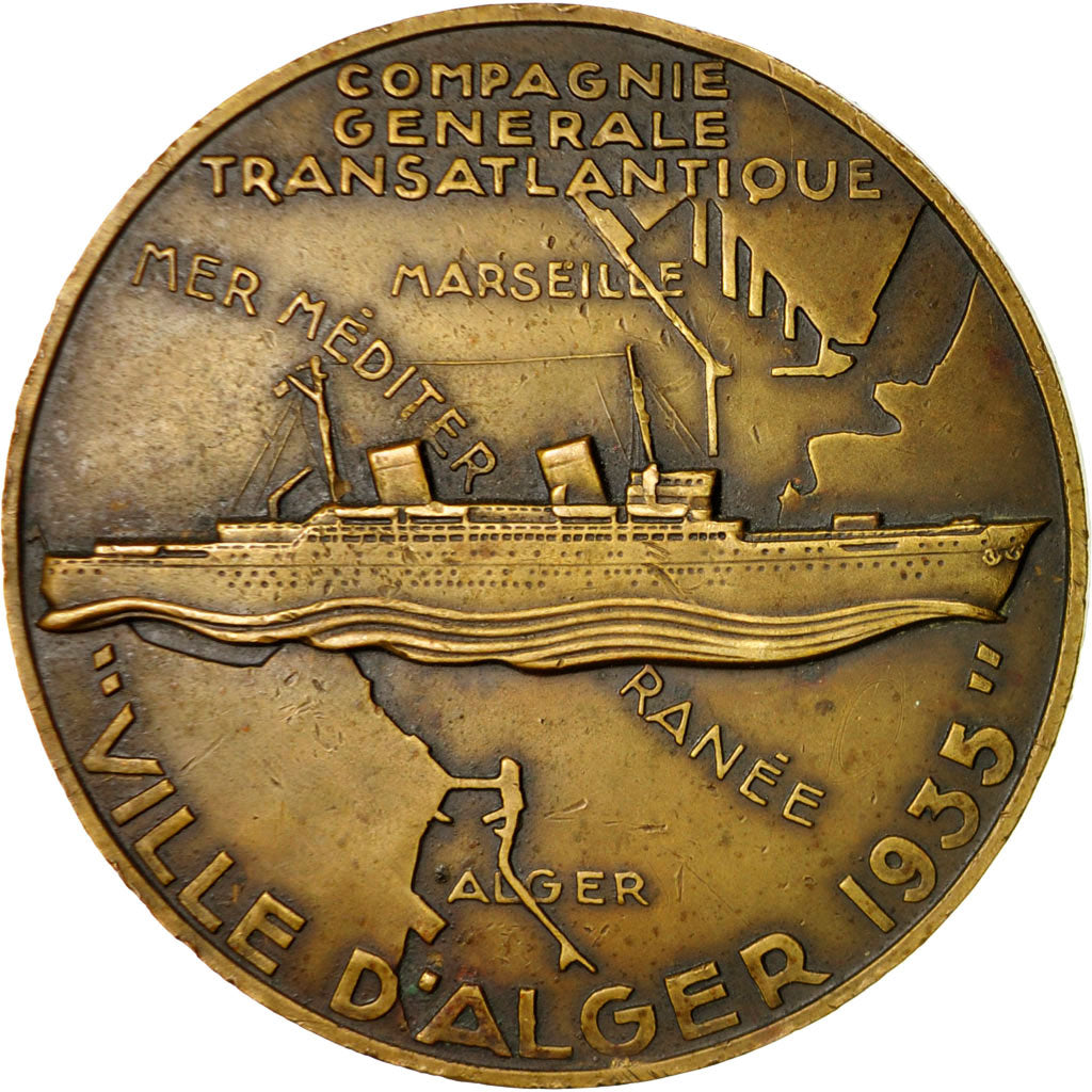 Francia, Medal, Compagnie Générale Transatlantique, Ville d'Alger, 1935