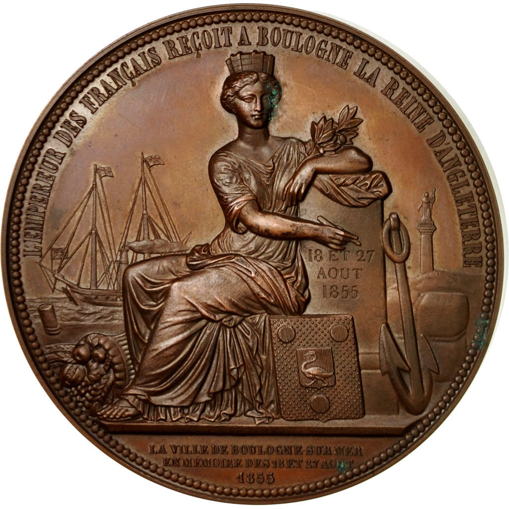 France, Medal, Napoleon III reçoit la Reine d'Angleterre à Boulogne, 1855