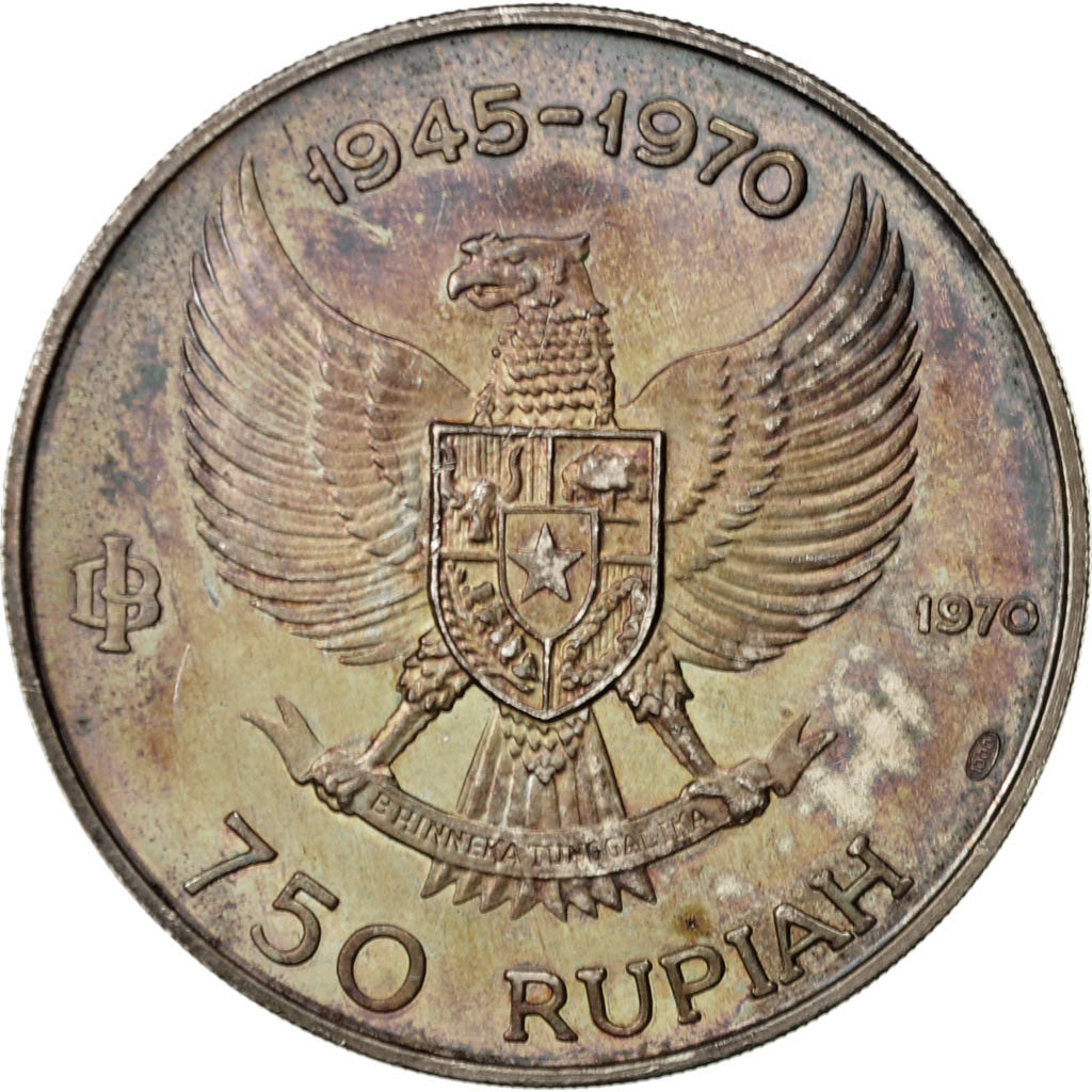 Indonesia, 750 Rupiah, 1970, AU(55-58), Silver, KM:26