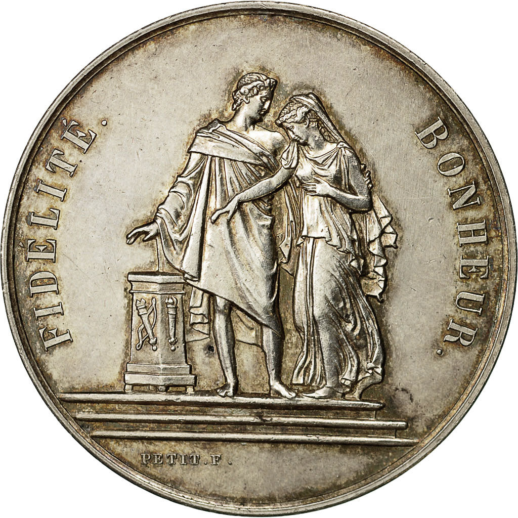 France, Medal, Mariage, Fidélité Bonheur, Petit, AU(55-58), Silver