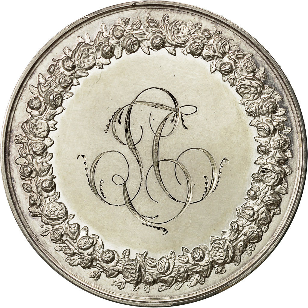 France, Medal, Médaille de mariage, 1858, Petit, MS(60-62), Silver