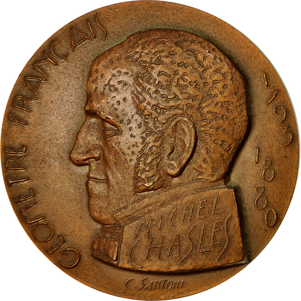 France, Medal, Michel Chasles, 1980, Santoni, SPL, Bronze