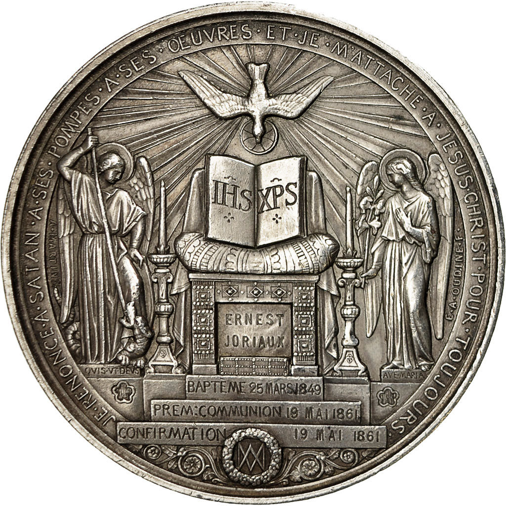 France, Medal, Baptème (1849), Communion (1861), Oudiné, SPL, Cuivre