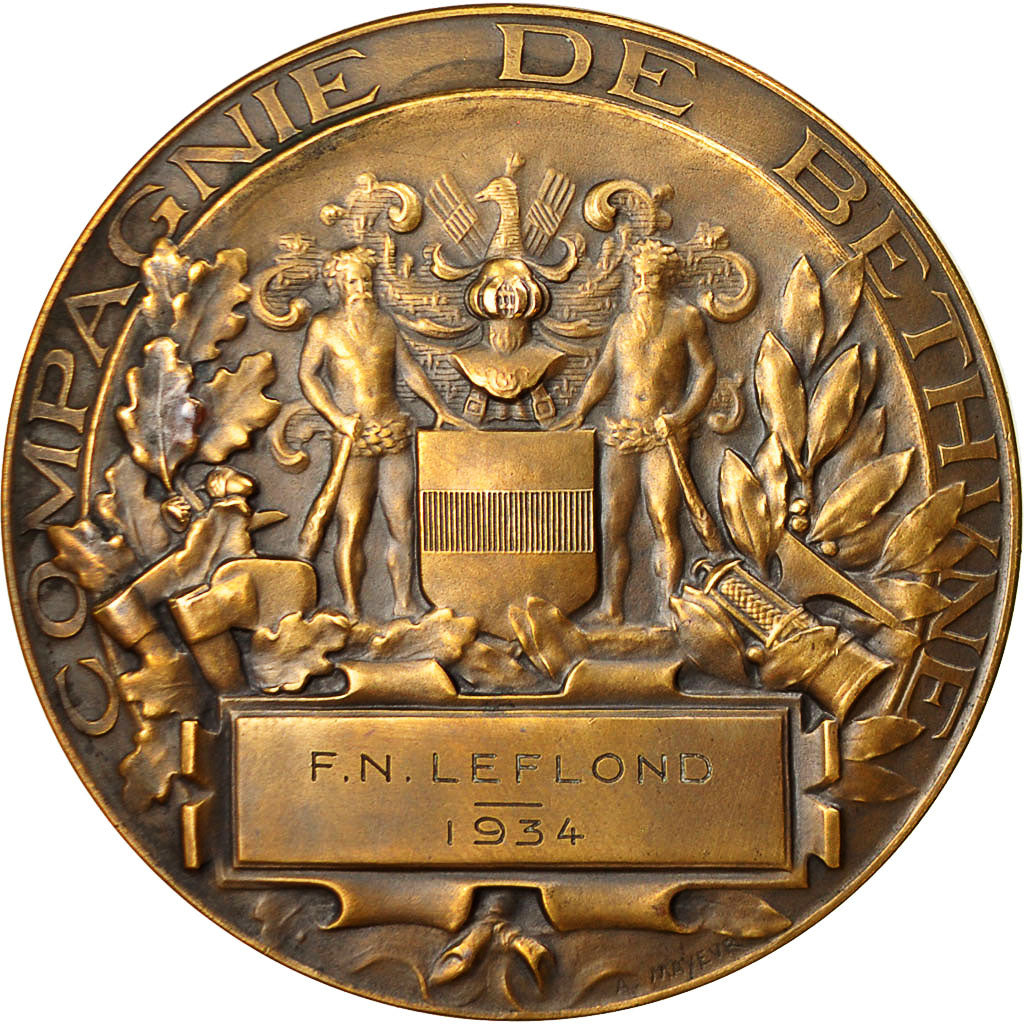 France, Medal, Compagnie des Mines de Béthune, 1934, Mayeur, MS(63), Bronze