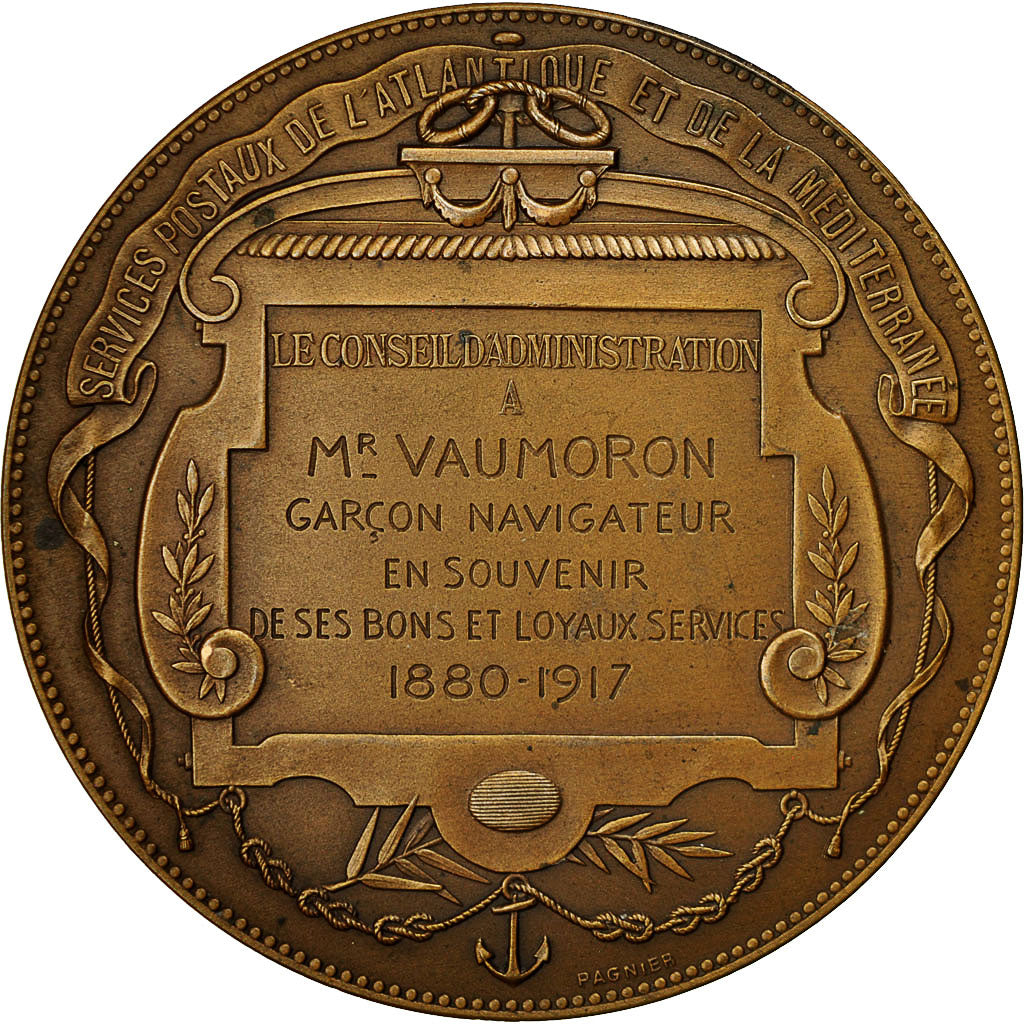 France, Medal, Compagnie Générale Transatlantique, 1917, Pagnier, SPL, Bronze
