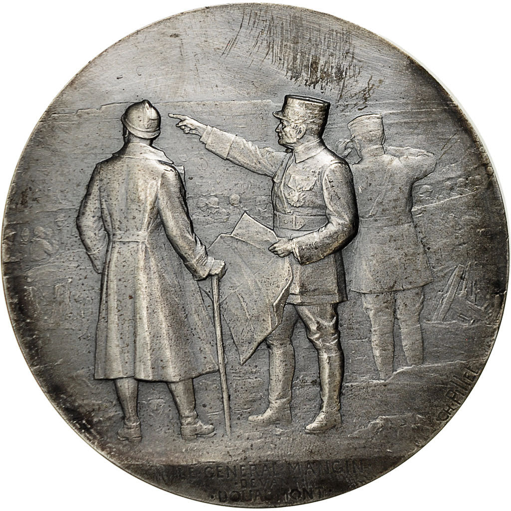 Frankrijk, Medal, Le général Mangin devant Douaumont, Pillet, UNC, Silvered