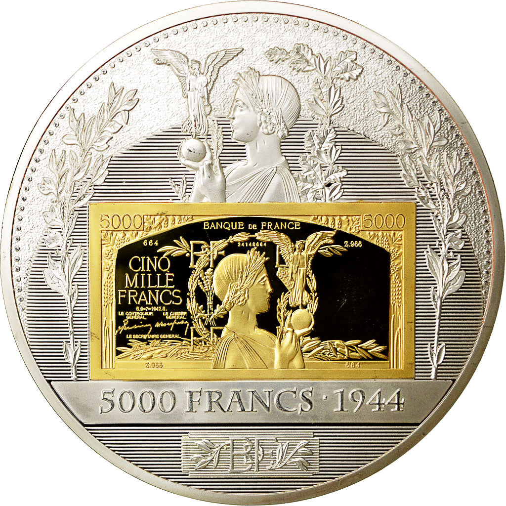 Francia, Medal, Histoire de la Monnaie Française, 5000 Francs 1944, SC+, Copper