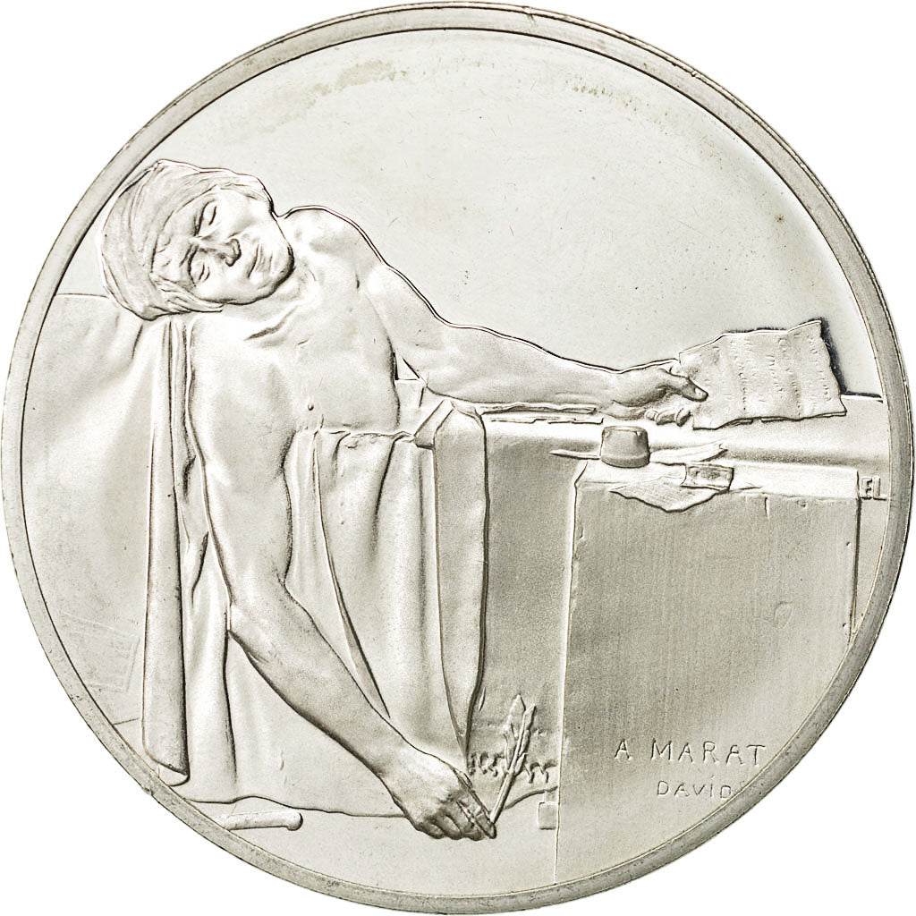 France, Medal, La Mort de Marat, 1793, David, MS(63), Silver