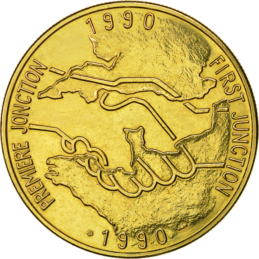 France, Medal, Tunnel sous la Manche - First Junction, 1990, SPL, Bronze