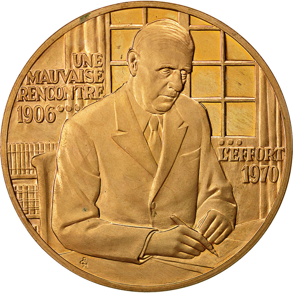 France, Medal, Hommage au Général de Gaulle, Ecrivain, MS(63), Bronze