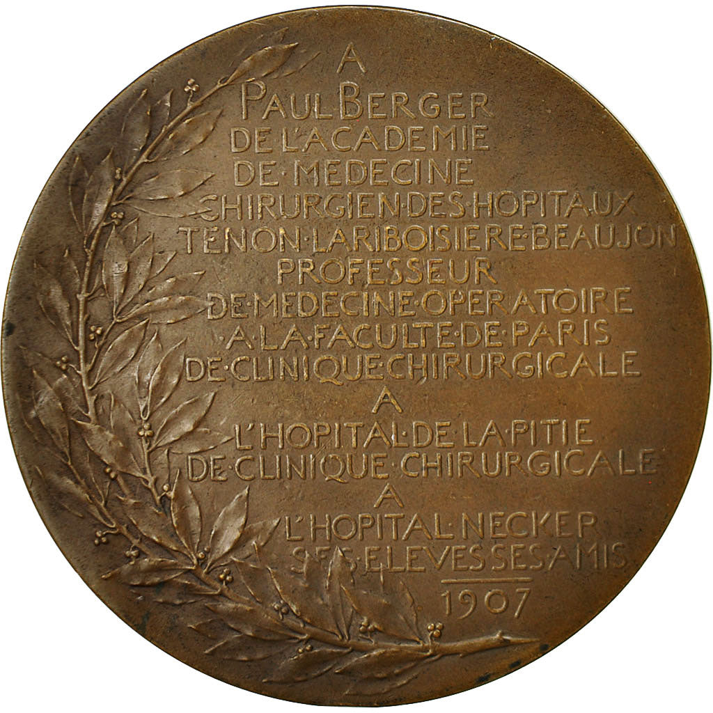 Frankrijk, Medal, Paul Berger, Académie de Médecine, 1907, Chaplain, PR