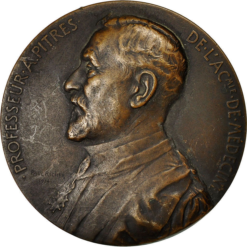 France, Medal, Professeur A.Pitres, Académie de Médecine, 1914, Paul Richer
