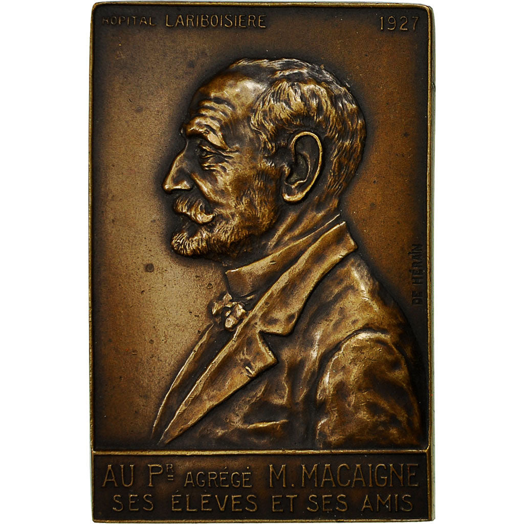 France, Medal, Professeur Macaigne, Hopital Lariboisière, 1927, 46 x 69