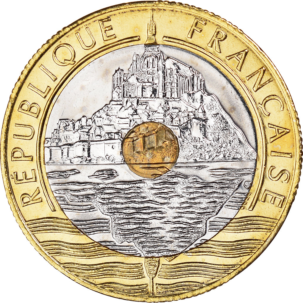 Moneta, Francia, Mont Saint Michel, 20 Francs, 2001, BU, FDC, Tri-metallico
