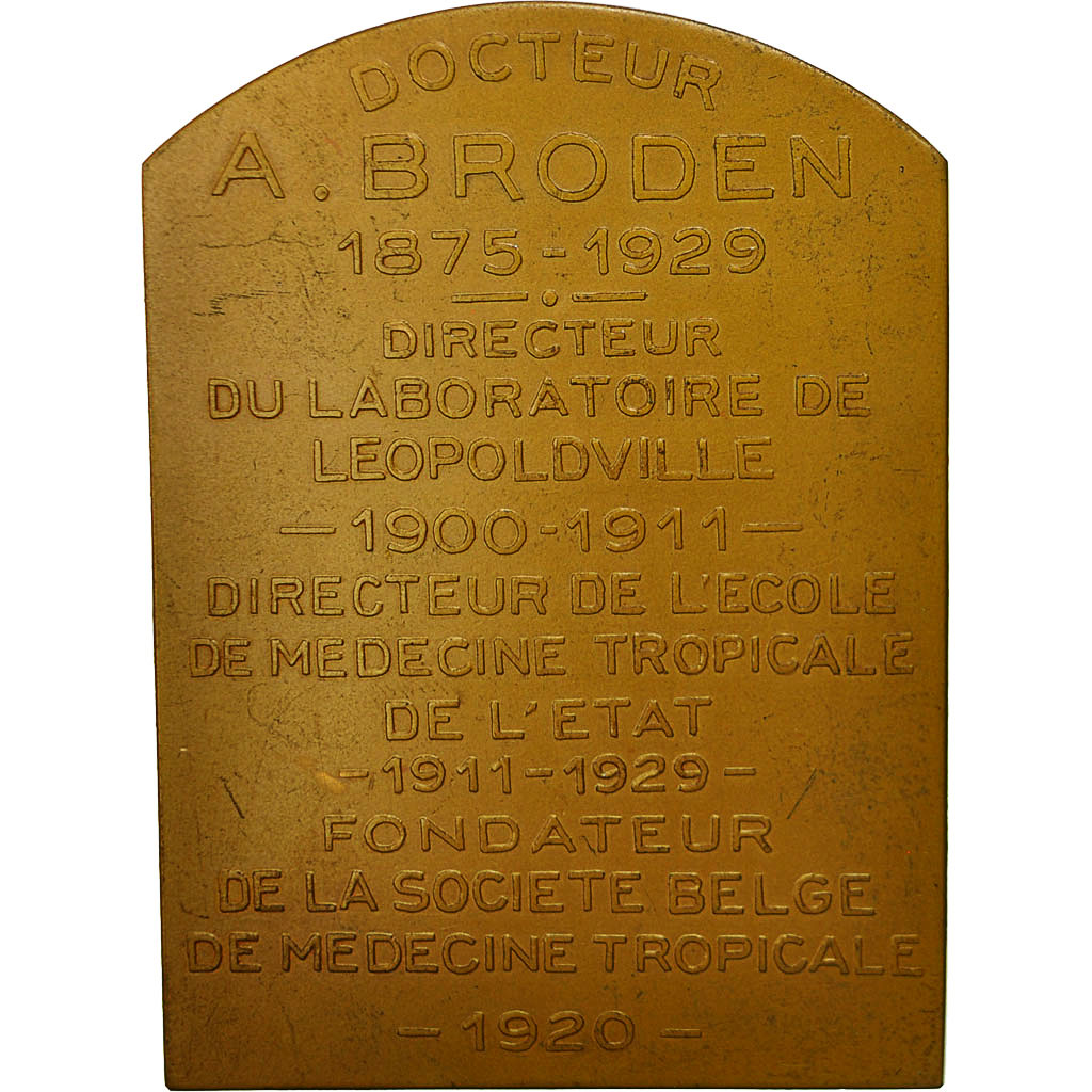 France, Medal, Professeur A.Broden, Léopoldville, Devreese, MS(63), Bronze