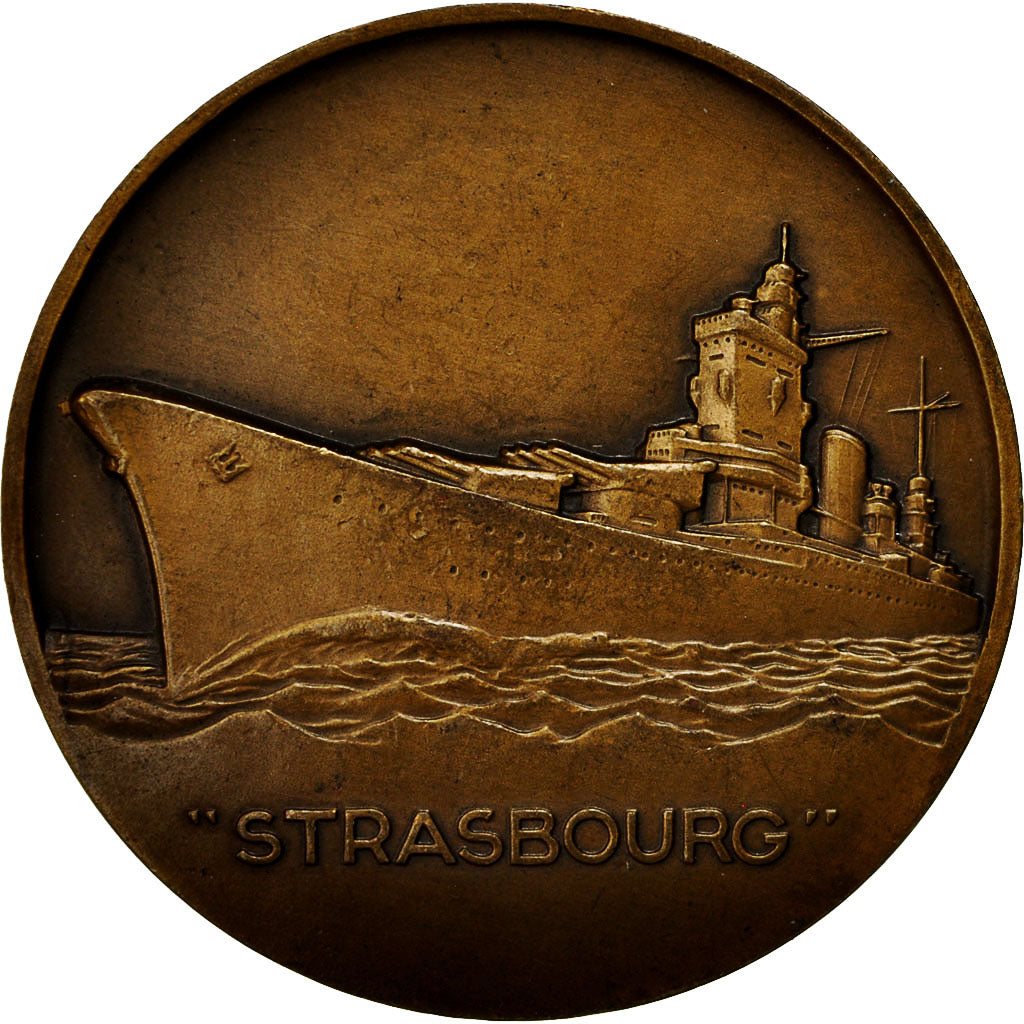 France, Medal, Cuirassé Strasbourg, Guiraud, MS(63), Bronze