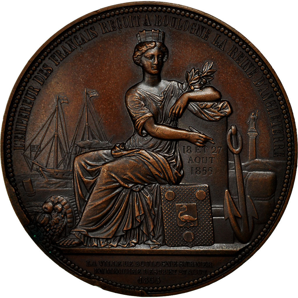 France, Medal, Napoleon III reçoit la Reine d'Angleterre à Boulogne, 1855