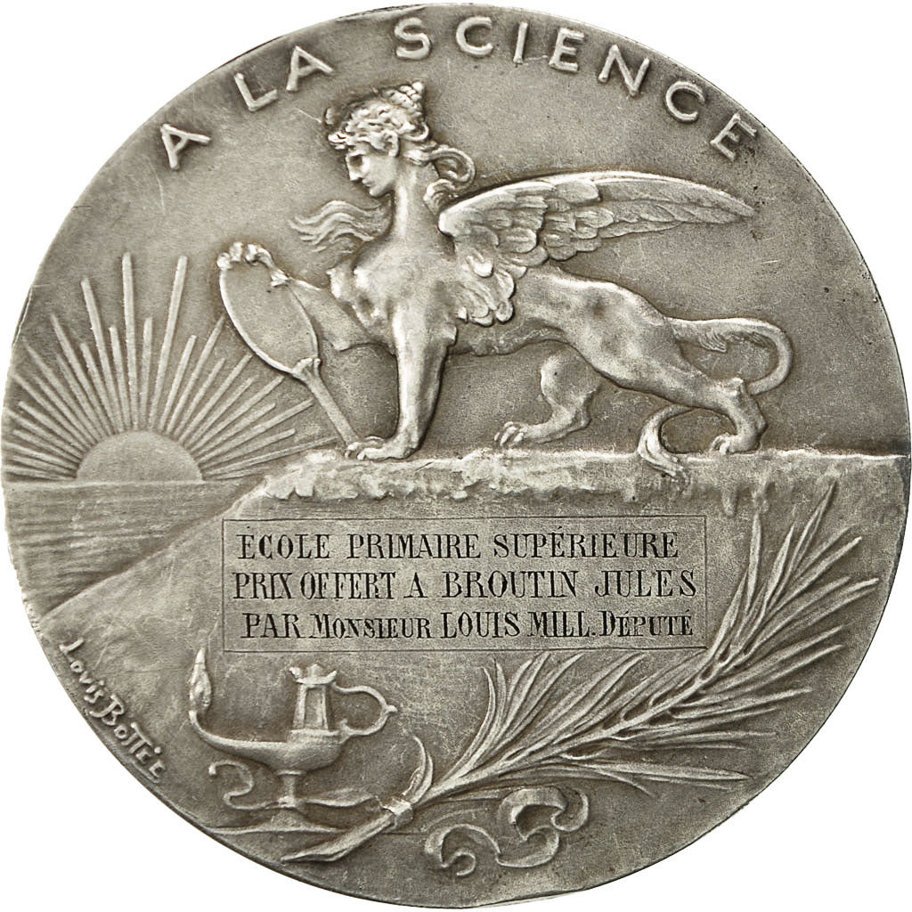 France, Medal, Troisième République, A la Science, Bottée, MS(60-62), Silver