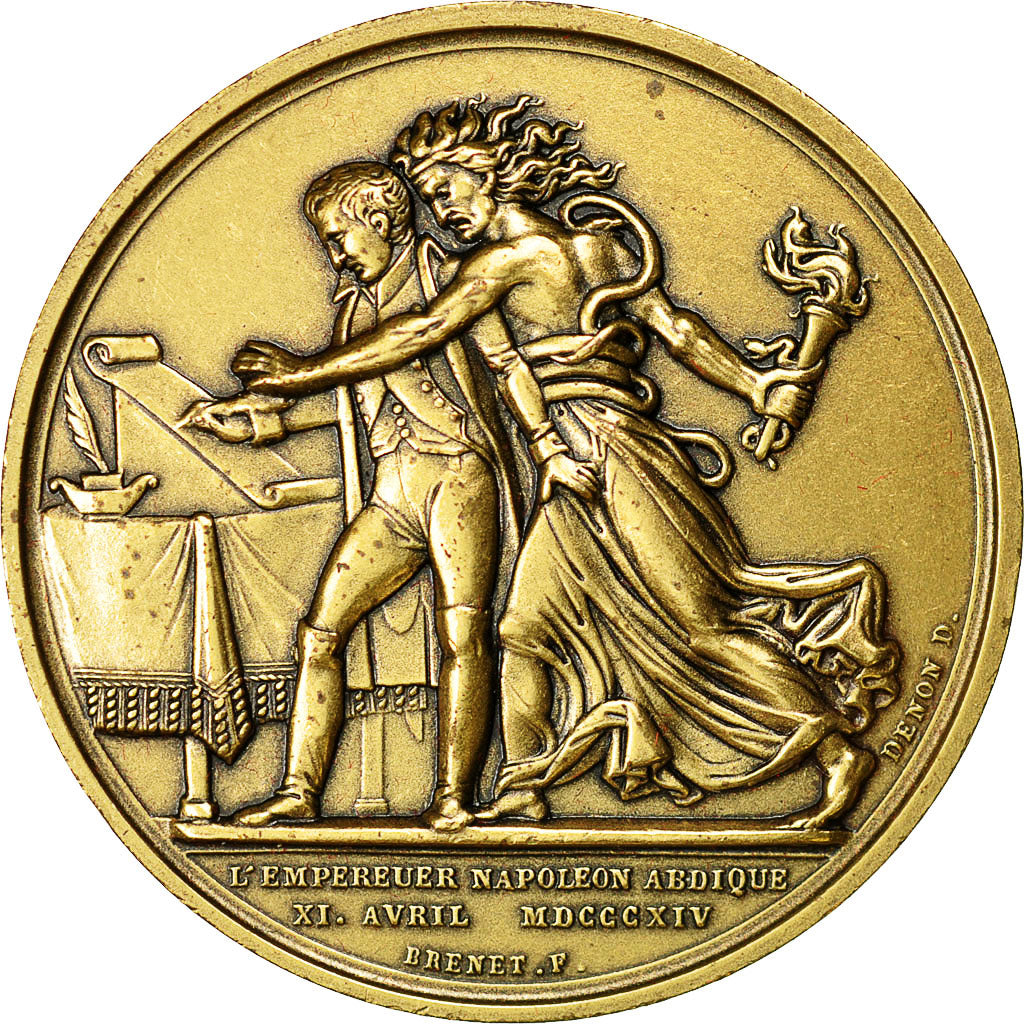 France, Medal, L'Empereur Napoléon Abdique, Denon, MS(64), Bronze