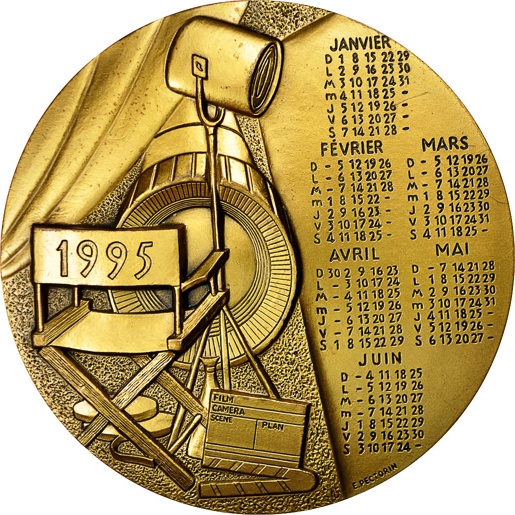 France, Medal, Calendrier, Le Cinématographe, 1995, Pectorin, MS(60-62), Bronze