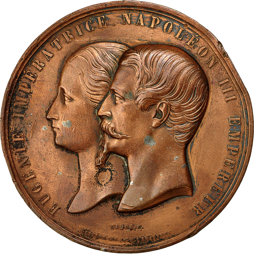 Francia, Medal, Eugénie et Napoléon III, Palais de l'Industrie, 1855, Caqué