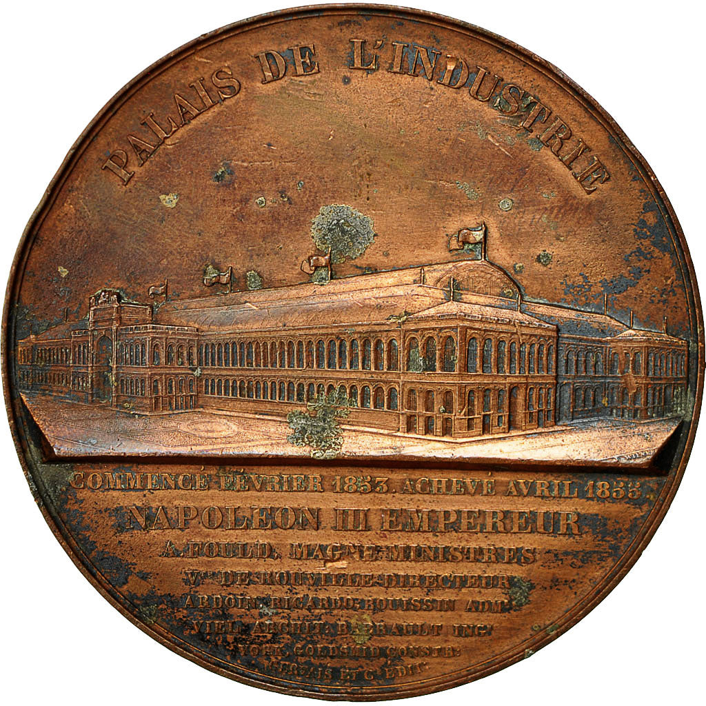 Francia, Medal, Eugénie et Napoléon III, Palais de l'Industrie, 1855, Caqué
