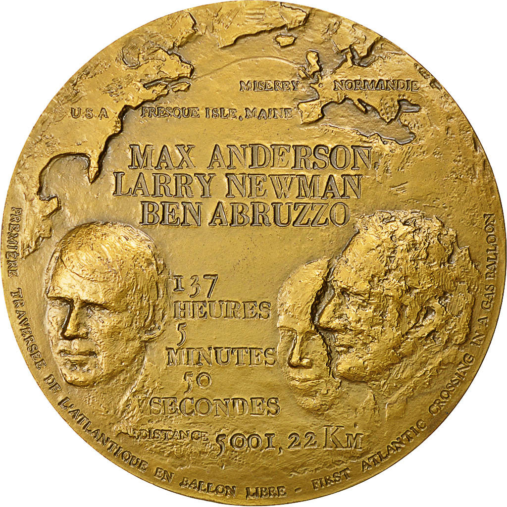 Francia, Medal, 1ère Traversée de l'Atlantique en Ballon Libre, 1979, De La