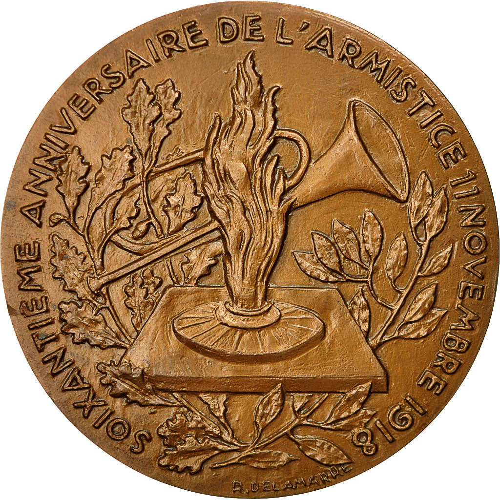France, Medal, 60ème Anniversaire de l'Armistice, 1973, Delamarre, MS(64)