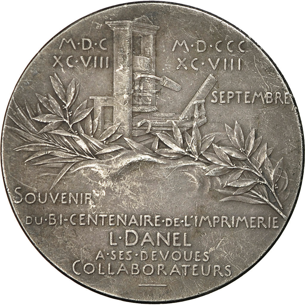 France, Medal, Léonard Danel, Bi-Centenaire de l'Imprimerie, Roty, MS(60-62)