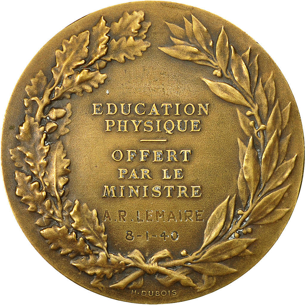 Francja, Medal, Education Physique, Offert par le Ministre Lemaire, 1940