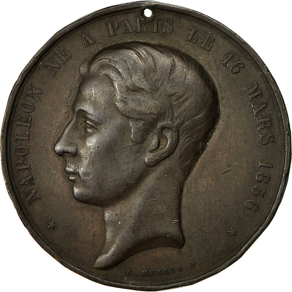 France, Medal, Napoléon Né à Paris le 16 Mars 1856, 1874, Merley, AU(50-53)