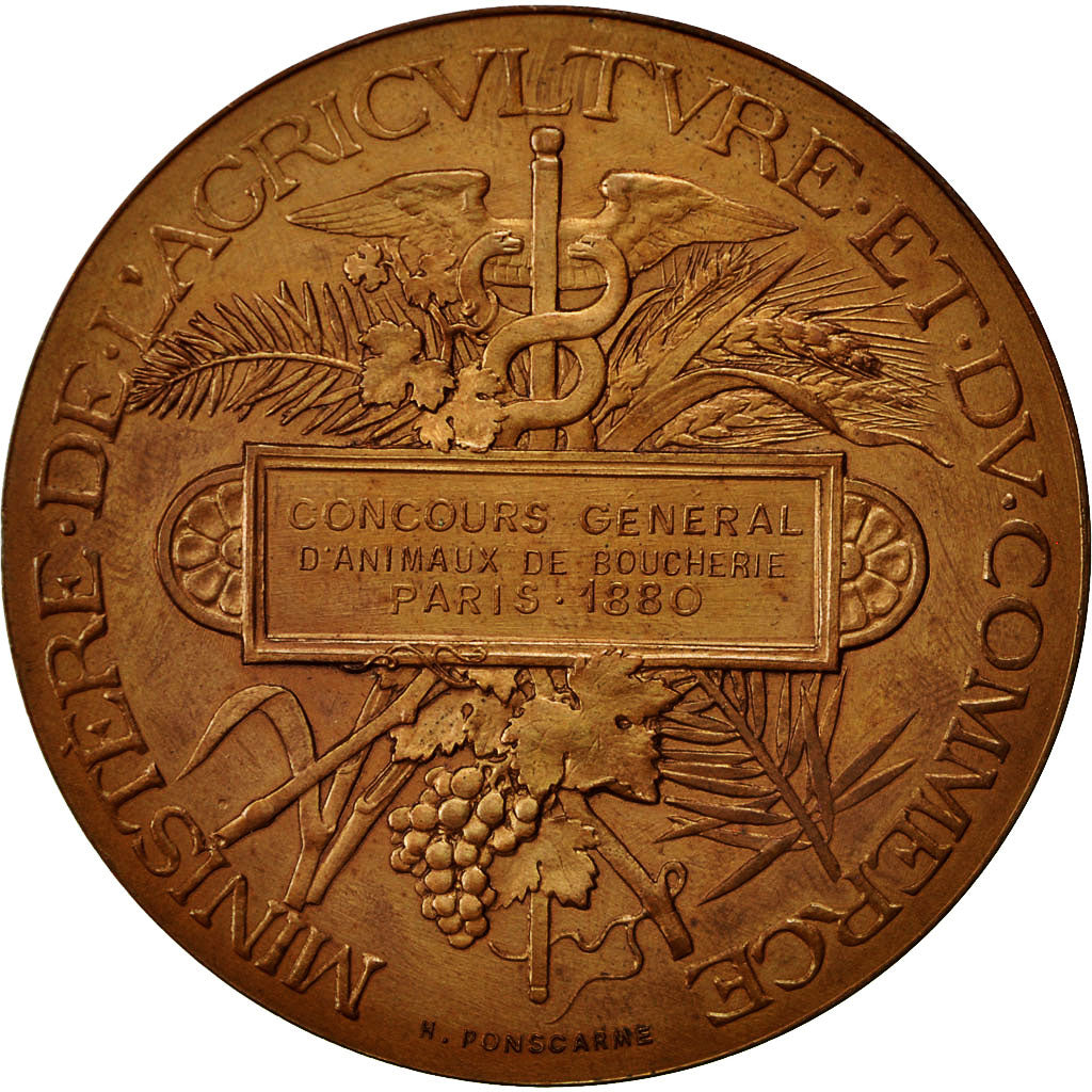 France, Medal, Ministère de l'Agriculture, 1880, Ponscarme, MS(60-62), Bronze
