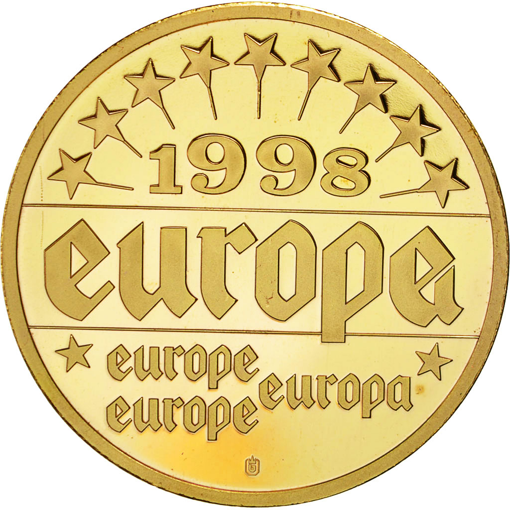 Frankrijk, Medal, Europa 1998, Helmut Kohl, Deutschland, UNC, Copper Gilt