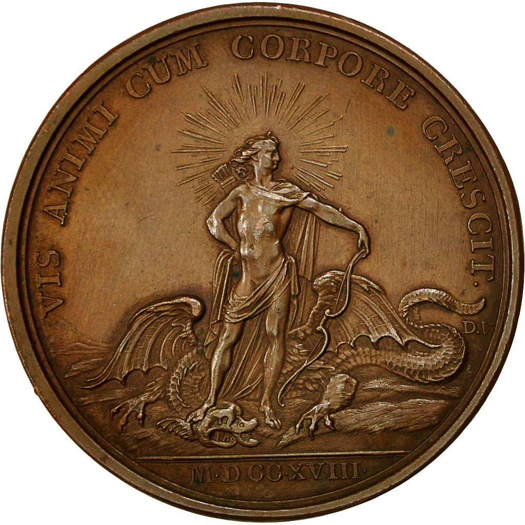 France, Medal, Louis XV, Les Progrès du Roi, 1718, Duvivier, MS(60-62), Bronze