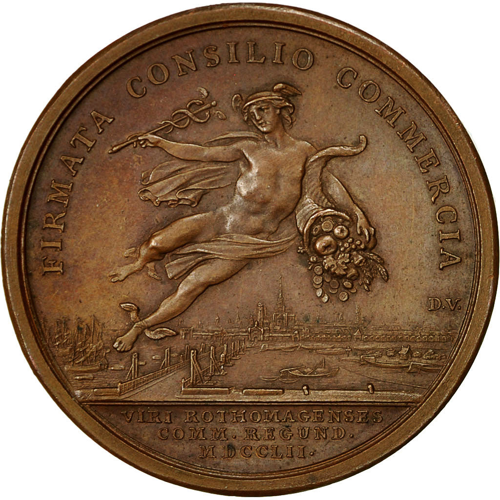 France, Medal, Louis XV, Chambre de Commerce de Rouen, 1752, Duvivier